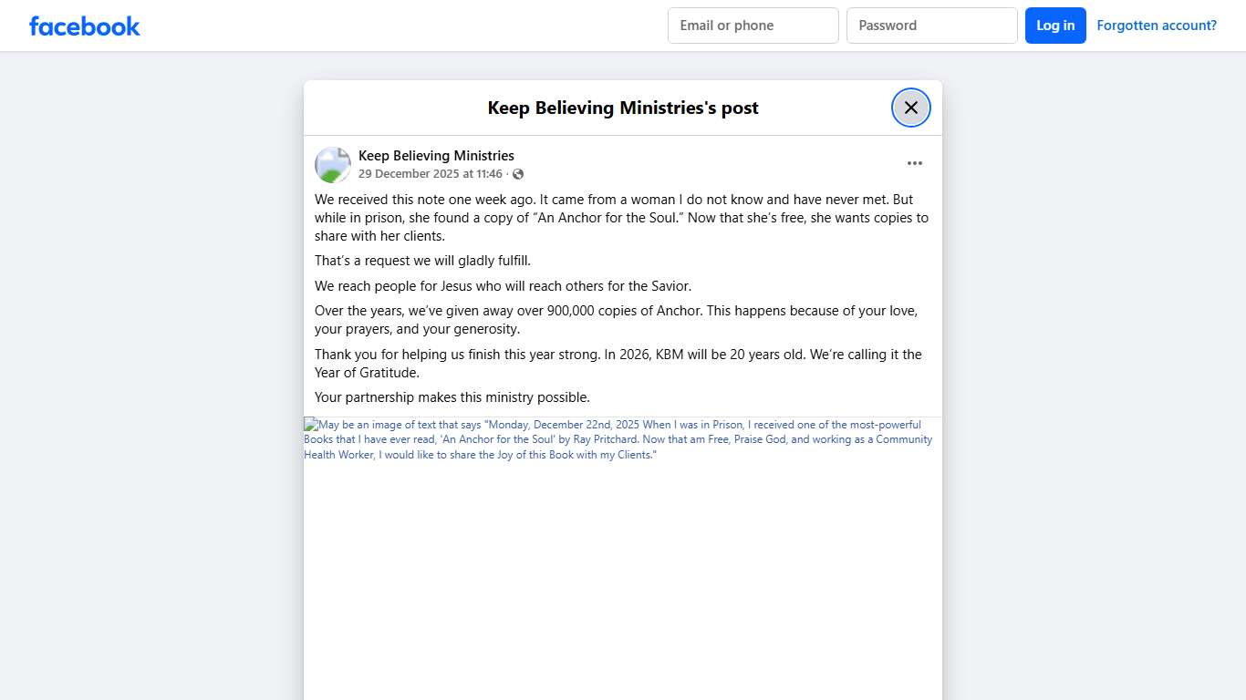 We received this note one week... - Keep Believing Ministries | Facebook