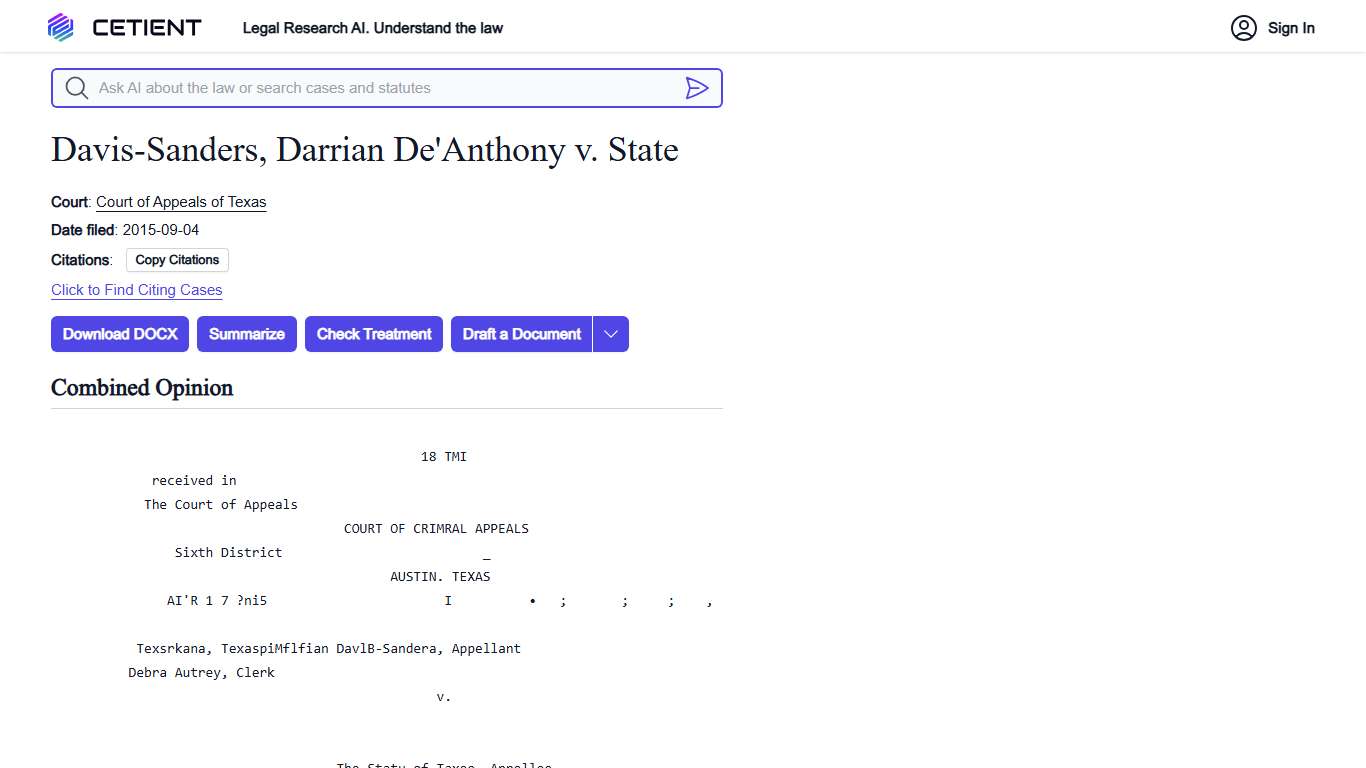 Davis-Sanders, Darrian De'Anthony v. State - Case Law