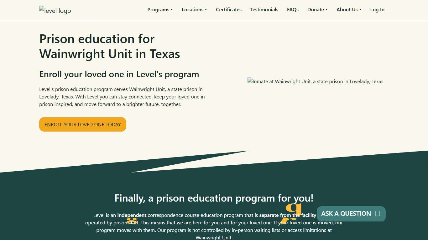 Prison Education For Wainwright Unit - Level