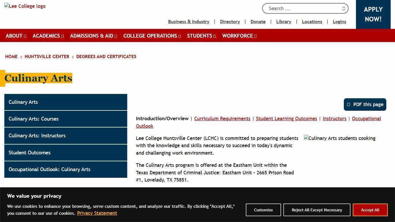 Culinary Arts | Huntsville Center | Lee College